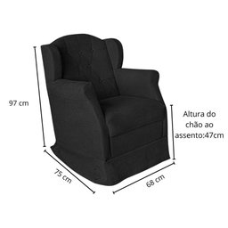 Poltrona Decorativa Amamentação Balanço e Puff Corino Aquila Preto - 3
