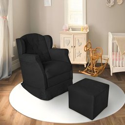 Poltrona Decorativa Amamentação Balanço e Puff Corino Aquila Preto - 2
