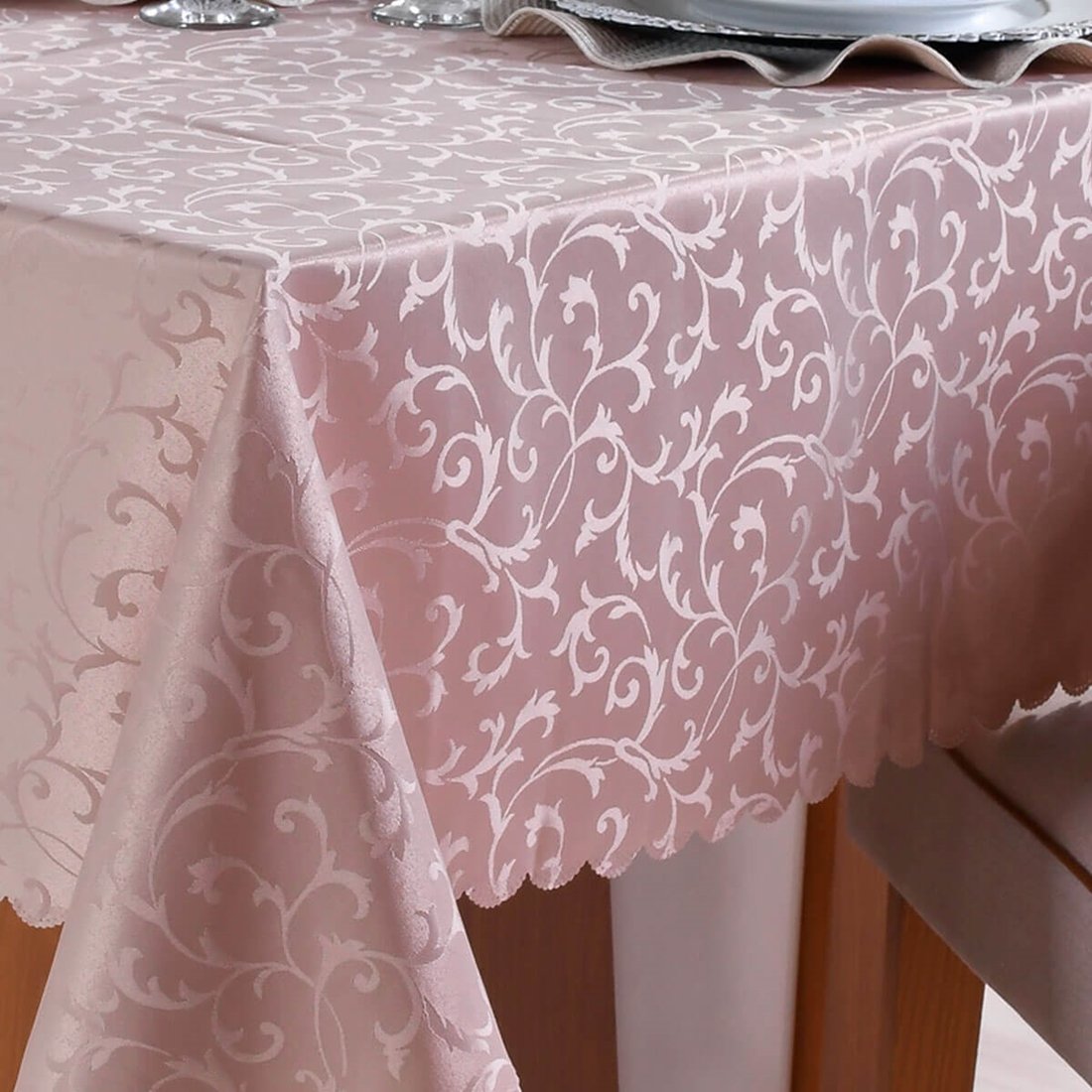 Toalha de Mesa Quadrada 6 Lugares Jacquard Bege - 2