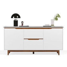 Buffet Aparador Sala de Jantar 2 Portas e 2 Gavetas Organizador Multiuso Elegante Branco Freijó - 2