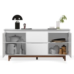 Buffet Aparador Sala de Jantar 2 Portas e 2 Gavetas Organizador Multiuso Elegante Branco Freijó - 4