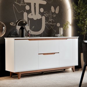 Buffet Aparador Sala de Jantar 2 Portas e 2 Gavetas Organizador Multiuso Elegante Branco Freijó