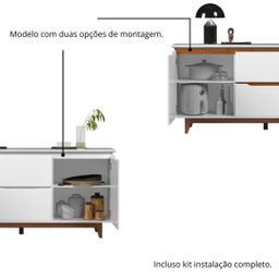 Buffet Aparador Sala de Jantar 2 Portas e 2 Gavetas Organizador Multiuso Elegante Branco Freijó - 6