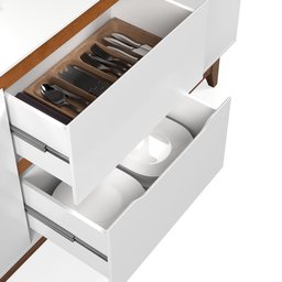 Buffet Aparador Sala de Jantar 2 Portas e 2 Gavetas Organizador Multiuso Elegante Branco Freijó - 3