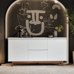 Buffet Aparador Sala de Jantar 2 Portas e 2 Gavetas Organizador Multiuso Elegante Branco Freijó - 8