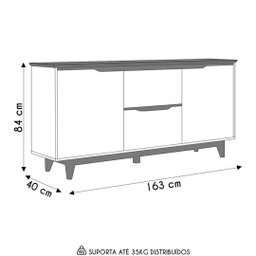 Buffet Aparador Sala de Jantar 2 Portas e 2 Gavetas Organizador Multiuso Elegante Branco Freijó - 5