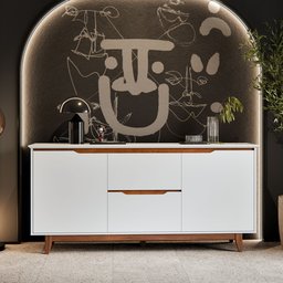 Buffet Aparador Sala de Jantar 2 Portas e 2 Gavetas Organizador Multiuso Elegante Branco Freijó - 7