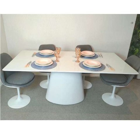 Mesa de Jantar Cone Retangular 200x100 cm Base Oval Laca Branca Tampo Laca Branca Personal Decor Des