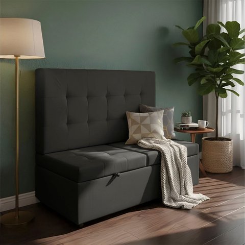 Canto Alemão Recamier Bau + Painel Paris 120cm Veludo Preto - Clique Decor