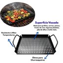 Ver imagem 7 de Bandeja Grill Churrasqueira Assar Grelhar Legumes Carnes Peixes Aço Inox Alta Resistência Preto