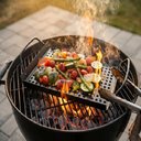 Ver imagem 6 de Bandeja Grill Churrasqueira Assar Grelhar Legumes Carnes Peixes Aço Inox Alta Resistência Preto