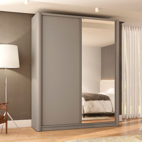 Roupeiro Bend Mdf 190cm 2 Portas com Espelho Lateral Curva Grigio C831