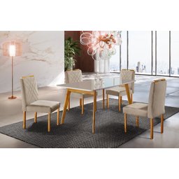 Conjunto Sala de Jantar 4 Lugares Dallas Mesa e Cadeiras Madeira Maciça Tampo com Vidro - 1