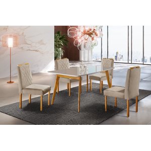 Conjunto Sala de Jantar 4 Lugares Dallas Mesa e Cadeiras Madeira Maciça Tampo com Vidro
