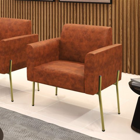 Poltrona Sala Decorativa Marisa Pé Aço Dourado Sintético Pu D03 - D’Rossi