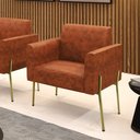 Ver imagem 1 de Poltrona Sala Decorativa Marisa Pé Aço Dourado Sintético Pu D03 - D’Rossi