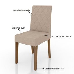 Conjunto Sala de Jantar Mesa com Tampo Chanfrado Agata 6 Cadeiras Estofadas Jade Poliman - 6