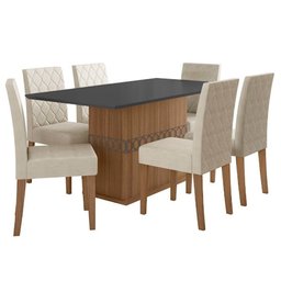 Conjunto Sala de Jantar Mesa com Tampo Chanfrado Agata 6 Cadeiras Estofadas Jade Poliman - 2