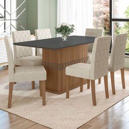 Conjunto Sala de Jantar Mesa com Tampo Chanfrado Agata 6 Cadeiras Estofadas Jade Poliman - 1