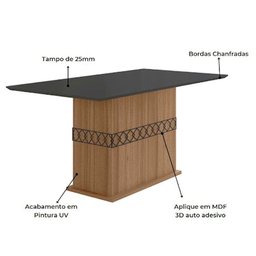 Conjunto Sala de Jantar Mesa com Tampo Chanfrado Agata 6 Cadeiras Estofadas Jade Poliman - 3