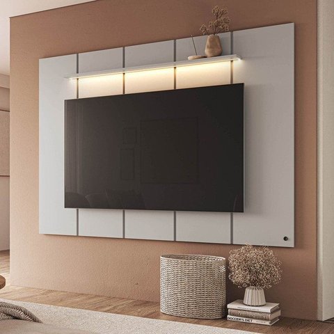Painel para TV até 75 Polegadas 200x136cm com LED Horizonte CabeCasa MadeiraOriginals Off White
