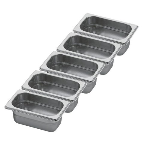 Conj 5 Cuba Gastronômica Inox GN 1/9x65 mm 0,67 L sem alça