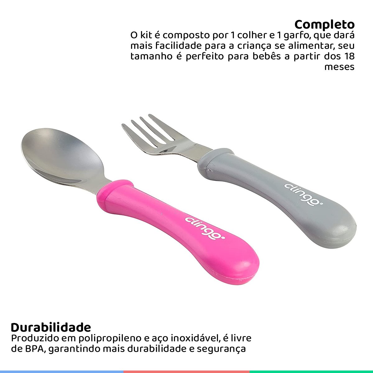 Kit Talher Infantil Garfo Faca Colher Inox Alimentar Buba