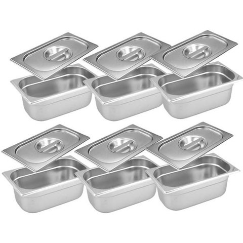 Conj 6 Cuba Gastronômica Inox GN 1/9x65 mm 0,67 L sem alça COM TAMPA