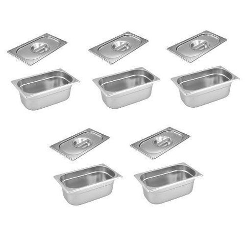 Conj. 5 Cubas Gastronômicas Inox GN 1/3x100 mm 3,3 L sem alça COM TAMPA