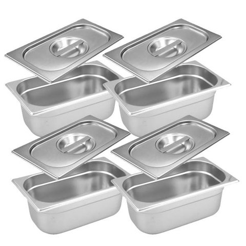 Conj 4 Cuba Gastronômica Inox GN 1/9x65 mm 0,67 L sem alça COM TAMPA