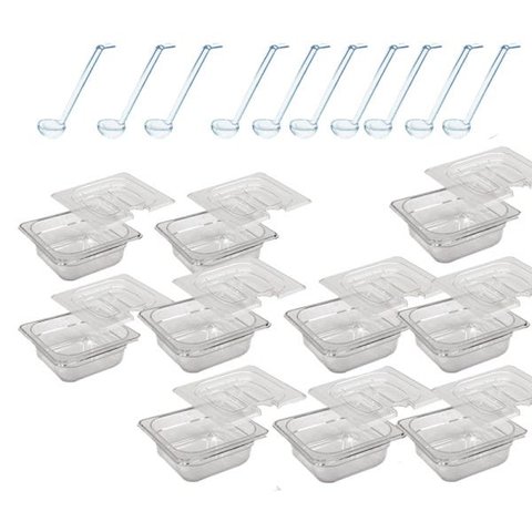 Conj 10 Cuba Gastronômica Policarbonato GN 1/6X65 mm 1,0L com TAMPA COM ABERTURA + CONCHA