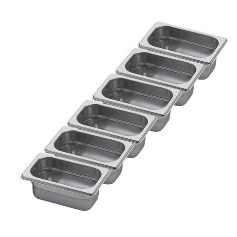 Conj 6 Cuba Gastronômica Inox GN 1/9x65 mm 0,67 L sem alça