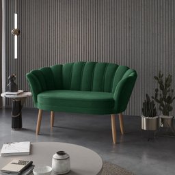 Sofá Namoradeira Decorativa Pétala Luxo Veludo Verde Pés Palito - Visan Estofados - 1
