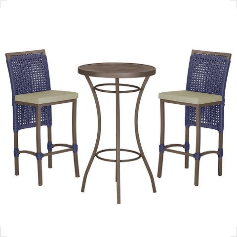 Mesa Bistrô e 2 Banquetas Roma Marrom Corda Náutica Estofado 7 Trama Original