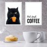 Kit 2 Quadros Café - Gato Emburrado 24x18cm:moldura Preta - 2