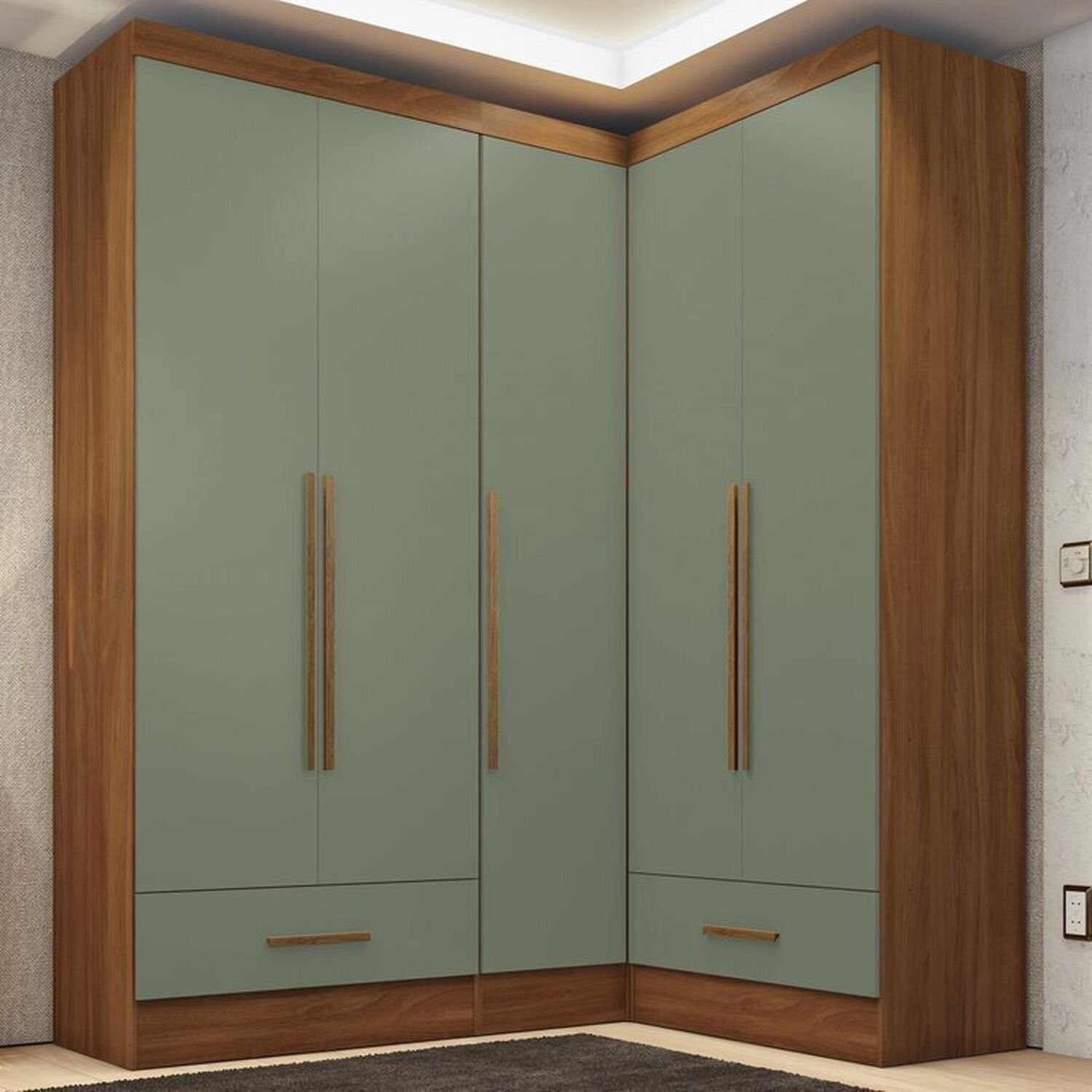 Quarto Modulado de Canto 3 Peças 5 Portas 2 Gavetas Smart Plus Espresso Móveis