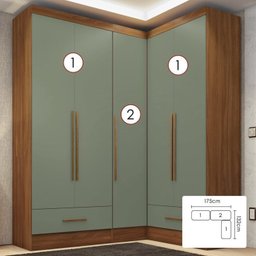 Quarto Modulado de Canto 3 Peças 5 Portas 2 Gavetas Smart Plus Espresso Móveis - 2