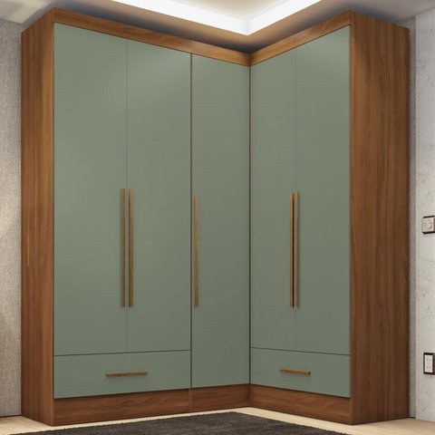 Quarto Modulado de Canto 100% MDF 3 Peças 5 Portas 2 Gavetas Smart Plus Espresso Móveis