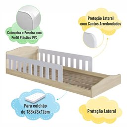 Cama Montessoriana com Grades Infantil Encanto Carvalho Branco Repleta - 3