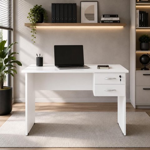 Escrivaninha com Gaveteiro Suspenso F5 Office Retangular 2 Gavetas MDP 120cm Branco