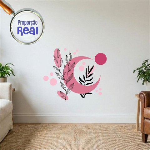 Adesivo Floral Boho Rosa Estilo Nórdico 80x68 Minimalista Mod.05