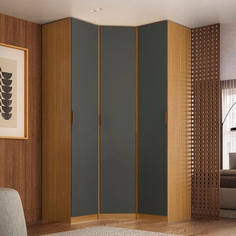 Guarda Roupa de Canto Obliquo 3 Portas Mdf Altezza Clean Belmax:freijó/titânio