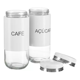 Porta Mantimentos Açúcar e Café Organizador 2 Potes Vidro Cor:branco - 2