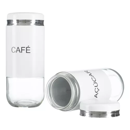 Porta Mantimentos Açúcar e Café Organizador 2 Potes Vidro Cor:branco - 3