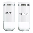 Ver imagem 1 de Porta Mantimentos Açúcar e Café Organizador 2 Potes Vidro Cor:branco