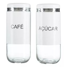 Porta Mantimentos Açúcar e Café Organizador 2 Potes Vidro Cor:branco - 1