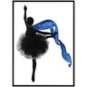 Quadro Tela Decorativa Emoldurada Bailarina em Preto e Branco com Lenço Azul 65x90cm - 1