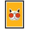 Quadro com Gato de Óculos Vermelho em Fundo Amarelo com Moldura Preta 40x60cm - 1