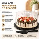 Ver imagem 6 de Boleira Profissional Porta Bolos Redonda Kit Completo Espatula Tampa Transparente Suporte Expositor