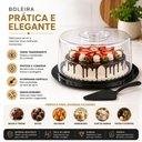 Ver imagem 4 de Boleira Profissional Porta Bolos Redonda Kit Completo Espatula Tampa Transparente Suporte Expositor